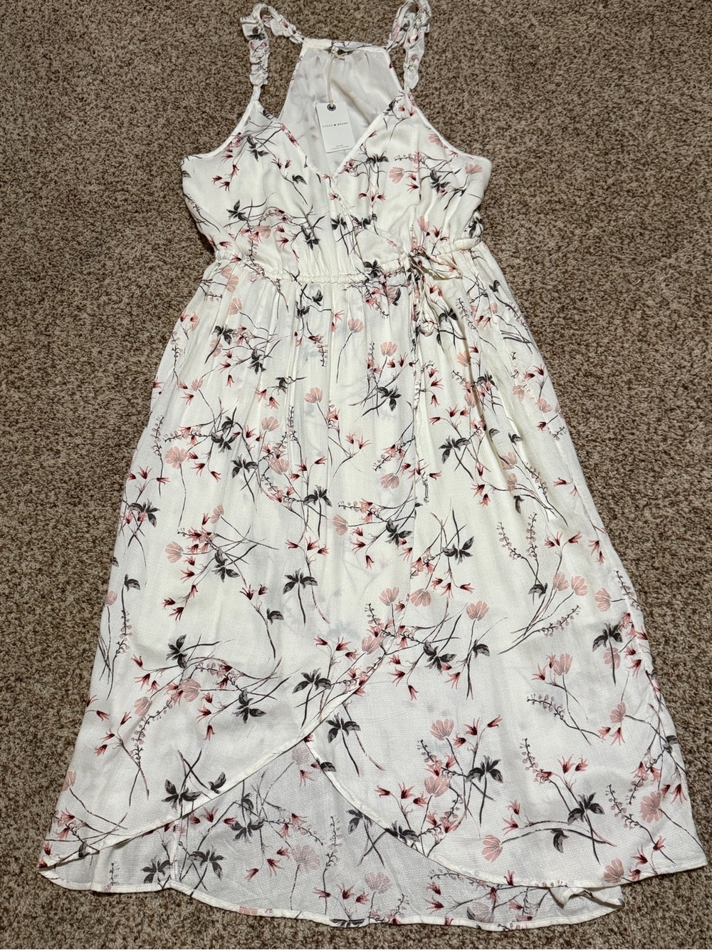 Lucky Brand Cream Floral Wrap Midi Dress with Pink Accents - Picture 12 of 13